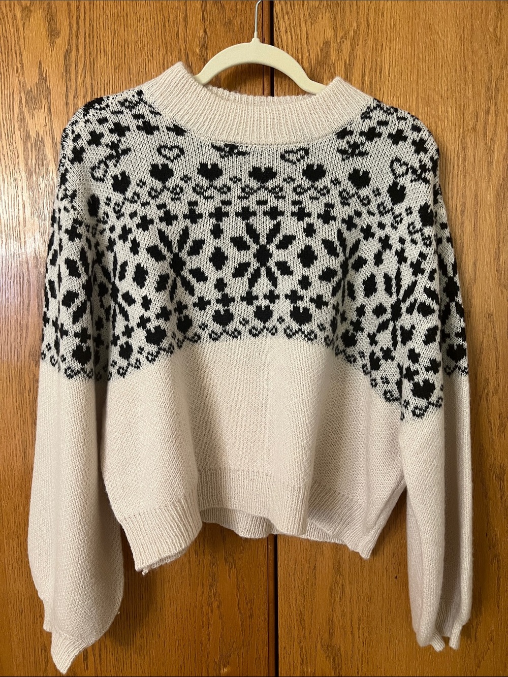 Saltwater LUXE Ivory and Black Fair Isle Crewneck Sweater